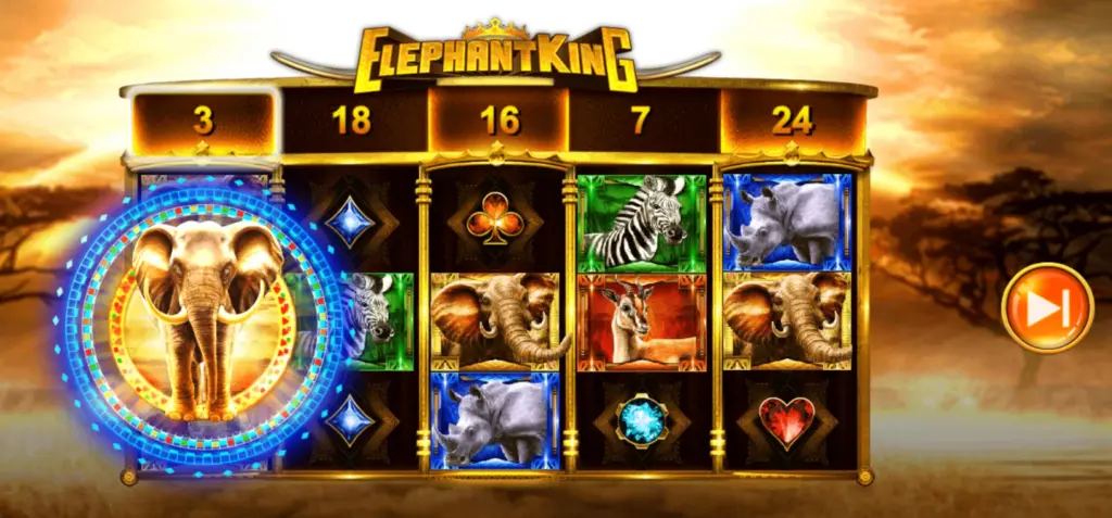 Majestic elephant wild symbol that substitutes for all symbols in Elephant King video slot